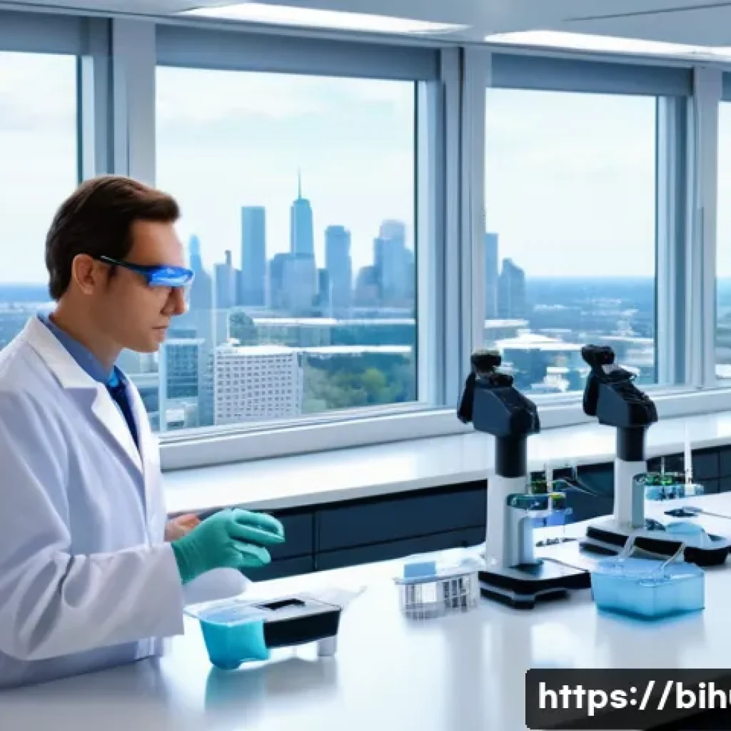 생물학자 해외 연구 기회 - A modern molecular biology laboratory in the United States, featuring advanced scientific equipment ...