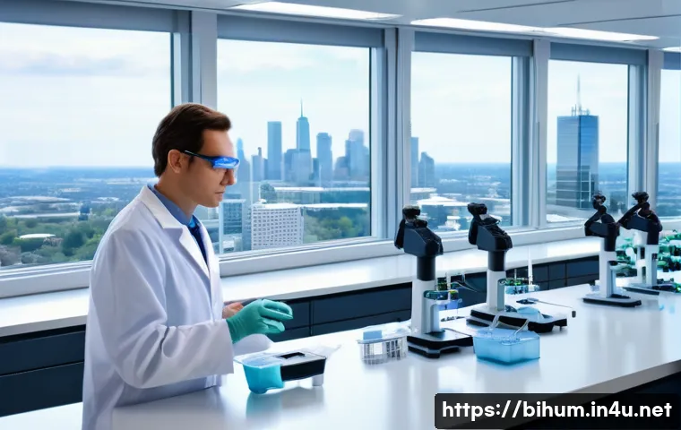생물학자 해외 연구 기회 - A modern molecular biology laboratory in the United States, featuring advanced scientific equipment ...