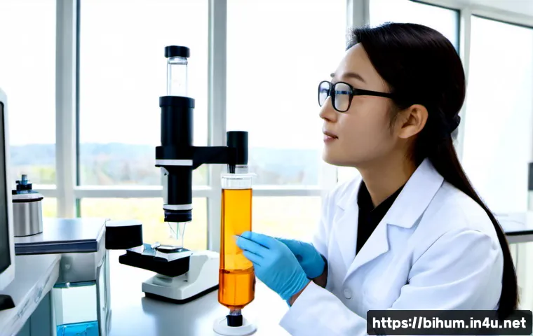 생물학자 최신 연구 도구와 기술 - Photorealistic modern biology laboratory, focused biologist in clean lab coat and protective glasses...